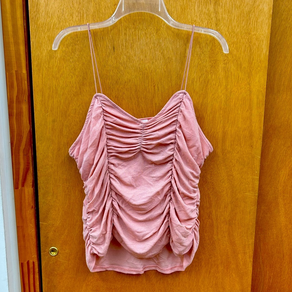 New Strappy Elegant Pink double layered Ruched Top in Glittery Pink Sz XL